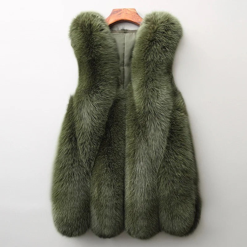 Women's Relaxed Fit Fur Vest Thigh Length Warm Brown - Vonnera