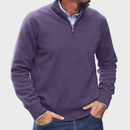 Men's Knit Jumper Half-Zip Ribbed Cuffs