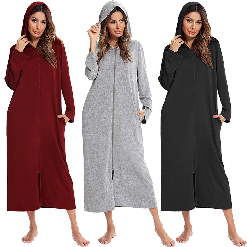 Women's Hooded Fleece Nightdress Zip Up - Vonnera