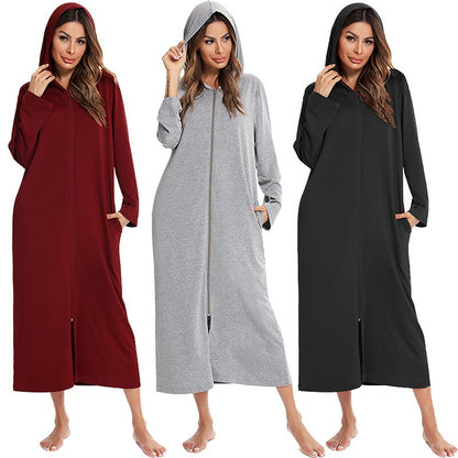 Women's Hooded Fleece Nightdress Zip Up - Vonnera