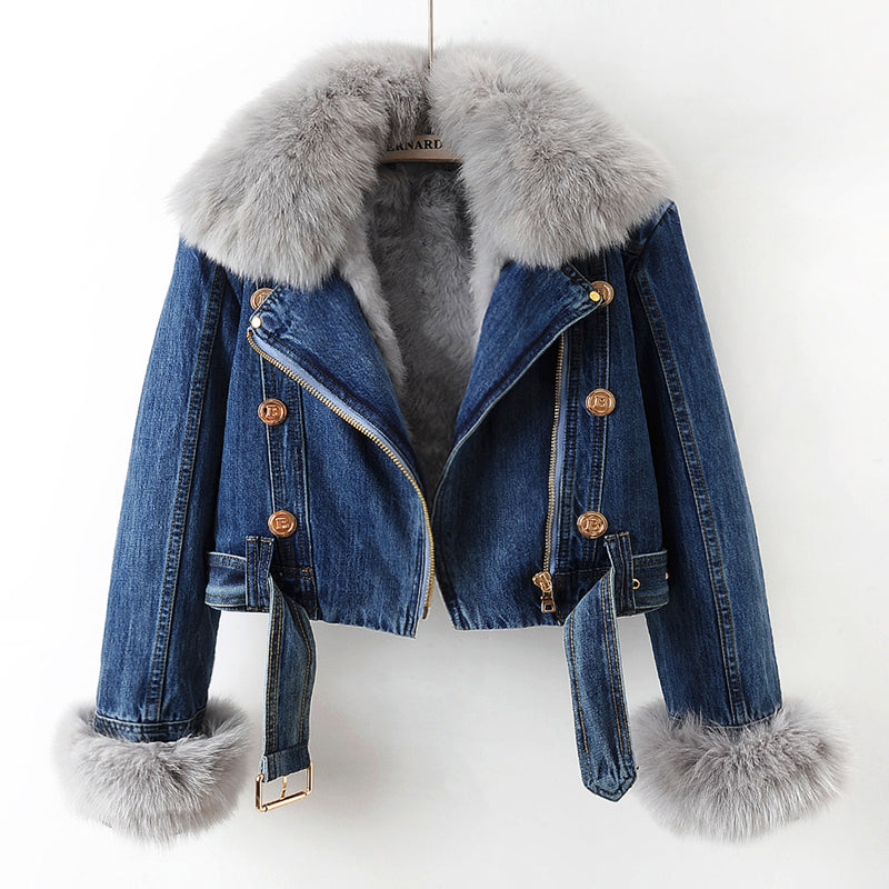 Valenti Women's Fox Fur Lined Denim Coat - Vonnera