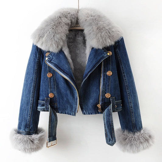 Valenti Women's Fox Fur Lined Denim Coat - Vonnera