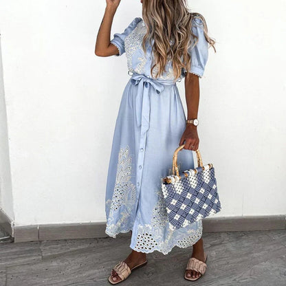 Women's Embroidered Blue Dress - Vonnera