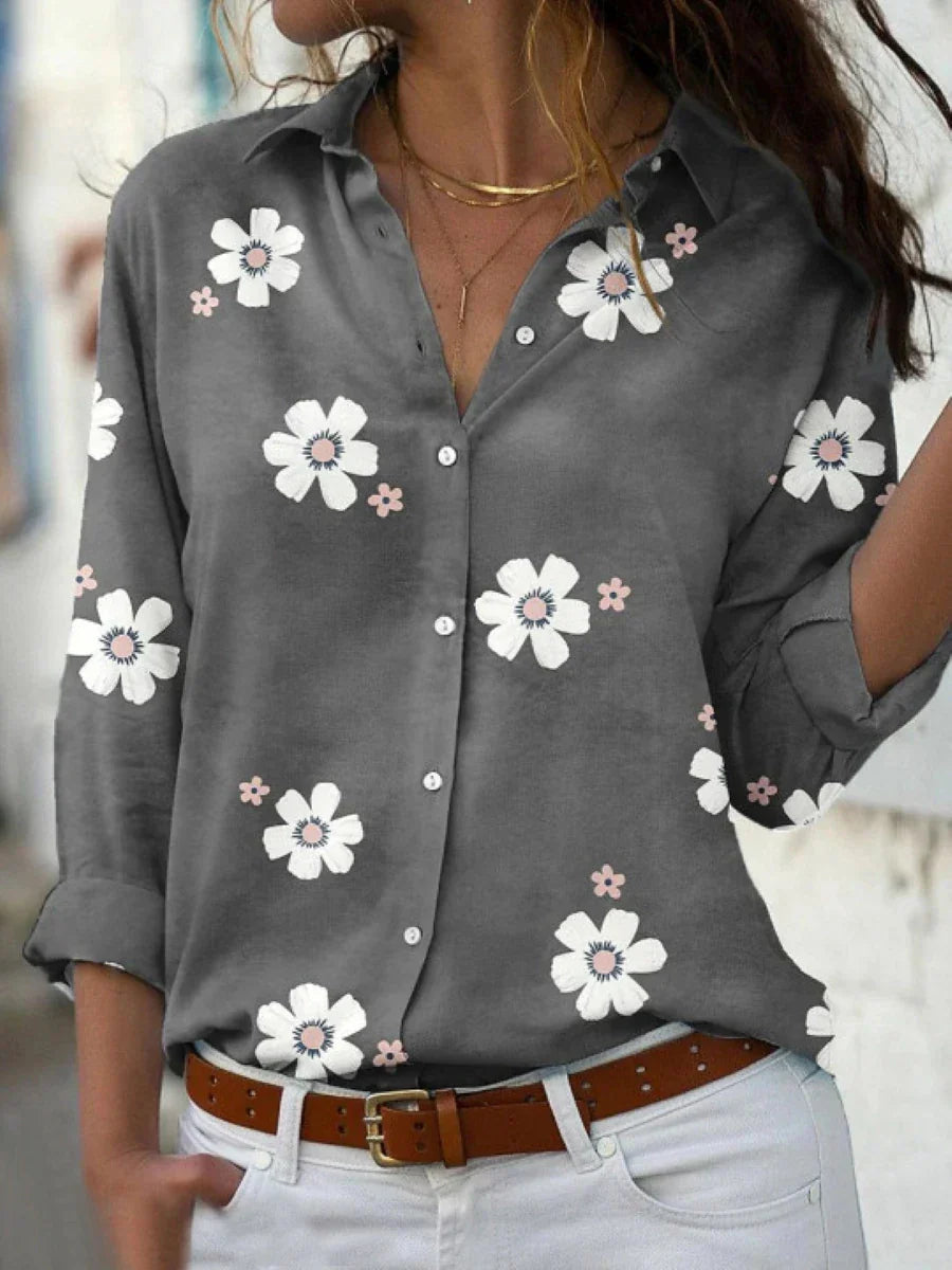 Women's Floral Print Blouse Button-Front
