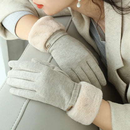 Women's Snug Fit Gloves Fleece Cuff Buckle