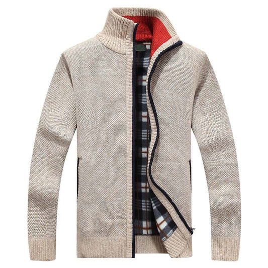 Men's Knitted Sweater Zipper Front Warm Beige - Vonnera