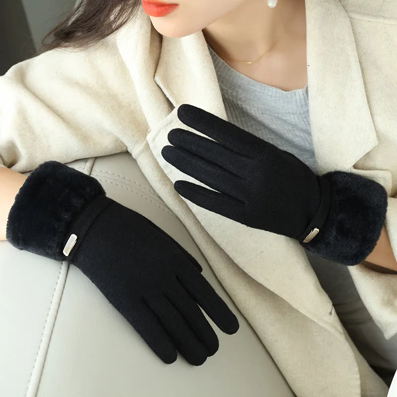 Women's Snug Fit Gloves Fleece Cuff Buckle