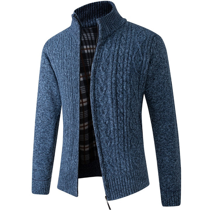 Men's Knitted Sweater Zipper Front Warm Beige