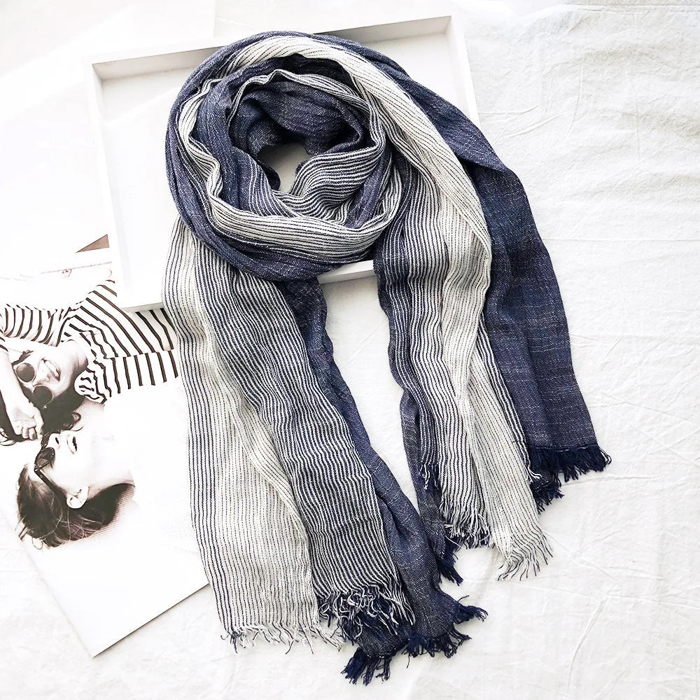 Cotton Linen Blend Scarf Lightweight Beige - Vonnera