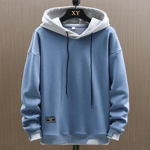 Men's Colorblock Hoodie Relaxed Fit Adjustable Drawstring Navy Blue - Vonnera
