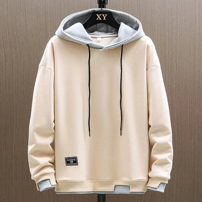 Men's Colorblock Hoodie Relaxed Fit Adjustable Drawstring Navy Blue