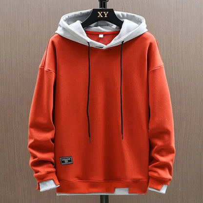Men's Colorblock Hoodie Relaxed Fit Adjustable Drawstring Navy Blue