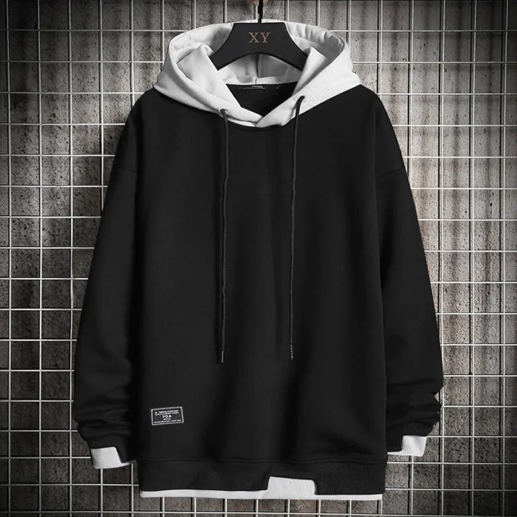 Men's Colorblock Hoodie Relaxed Fit Adjustable Drawstring Navy Blue