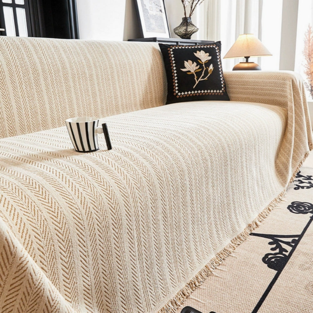 Chenille Herringbone Sofa Slipcover - Vonnera