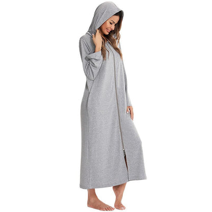 Women's Hooded Fleece Nightdress Zip Up