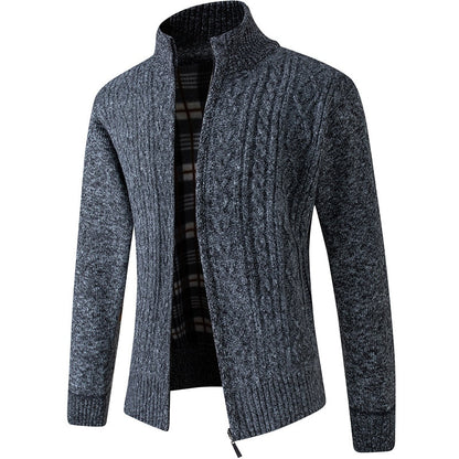 Men's Knitted Sweater Zipper Front Warm Beige
