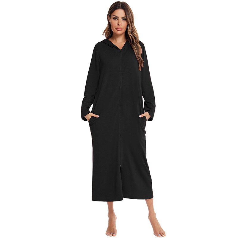 Women's Hooded Fleece Nightdress Zip Up