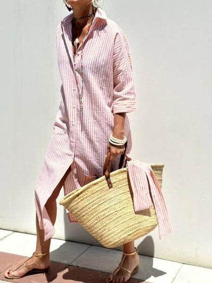 Women's Striped Shirt Dress Casual Cotton - Vonnera
