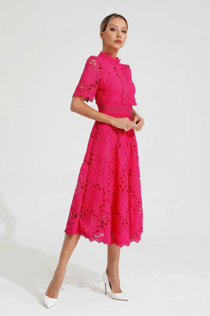 Women's High Neck A-Line Midi Dress - Vonnera