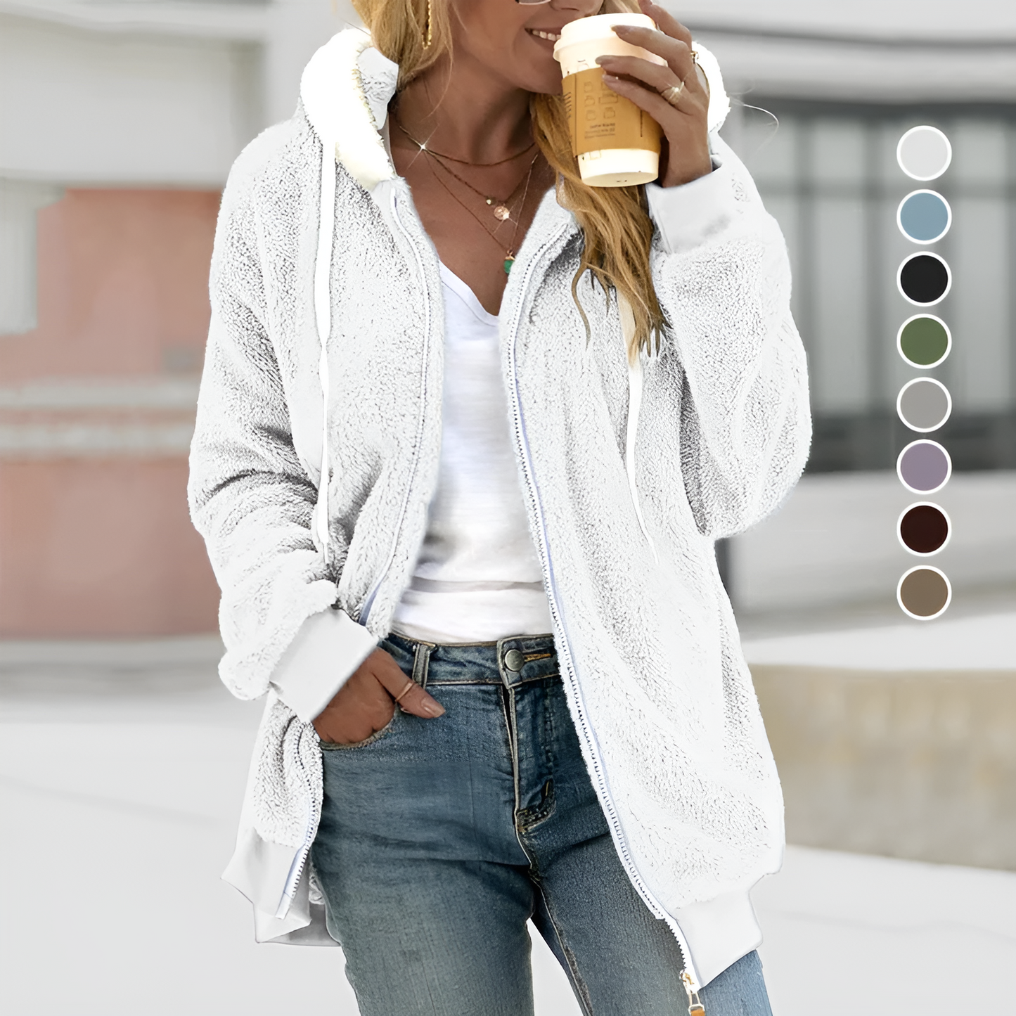 Women's Soft Oversized Sherpa Hoodie Zipper
