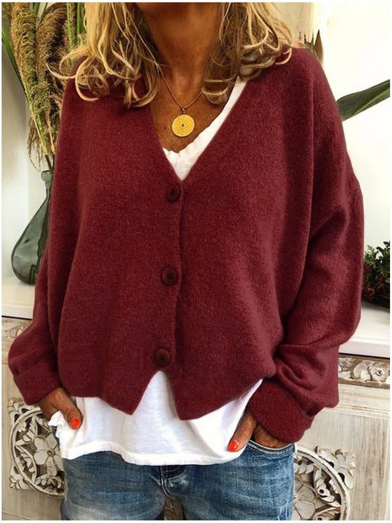 Women's V-Neck Cardigan Relaxed Fit