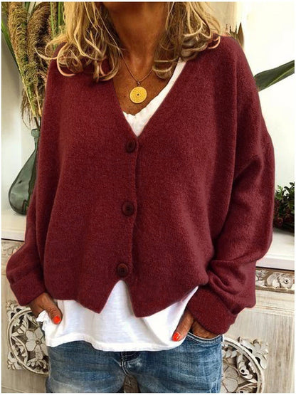 Women's V-Neck Cardigan Button Front Closure