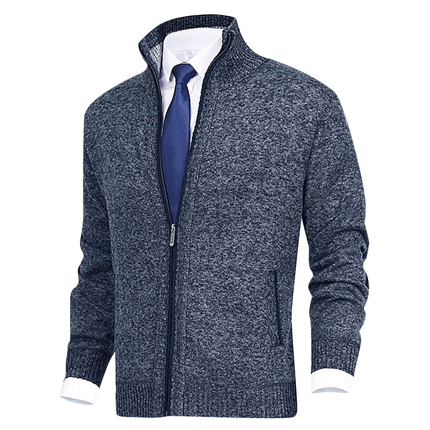 Men's Zip-Up Cardigan Ribbed Hem Knitwear