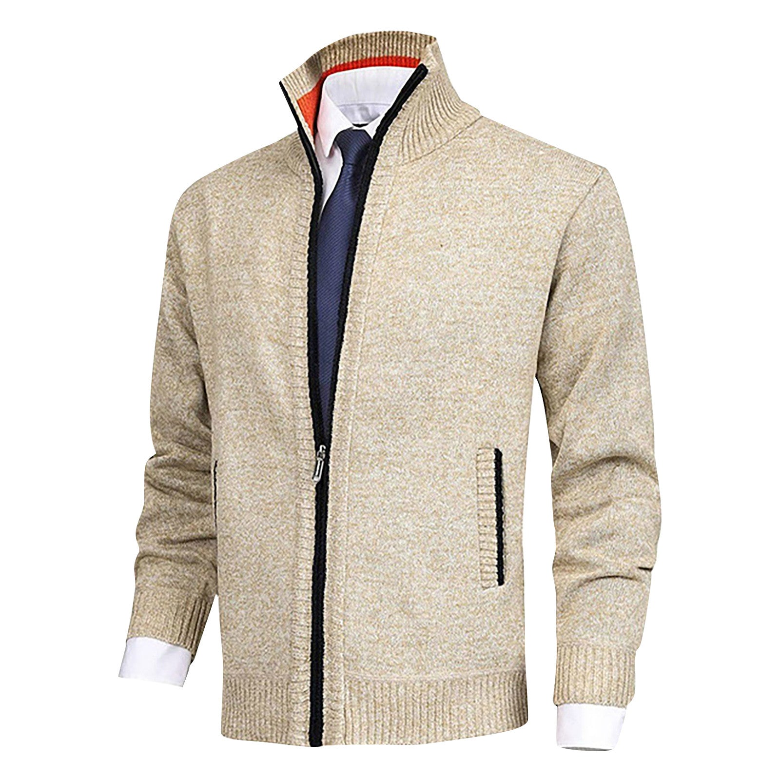 Men's Zip-Up Cardigan Ribbed Hem Knitwear - Vonnera