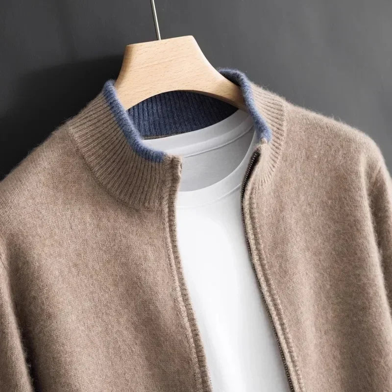 Men's Cashmere Zip Jacket Warm Beige - Vonnera
