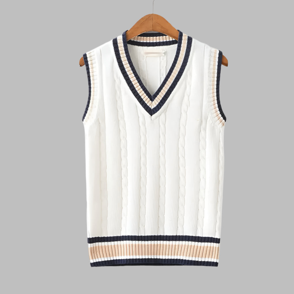 Striped Sleeveless Pullover Preppy Style