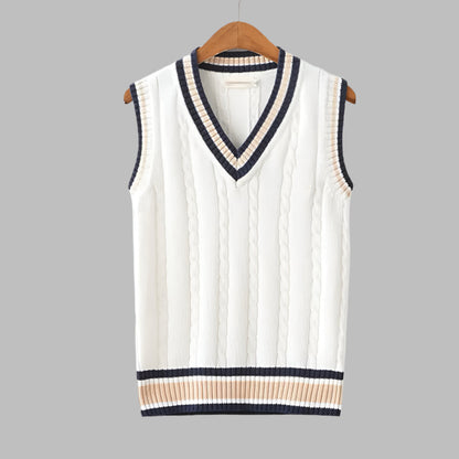 Sleeveless Striped Pullover Preppy Style