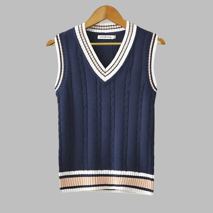 Sleeveless Striped Pullover Preppy Style