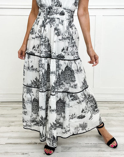 Women's Maxi Toile Print Tiered Dress