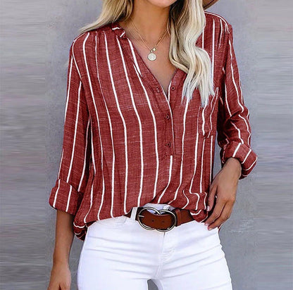 Women's Striped Long Sleeve Blouse Button Front - Vonnera