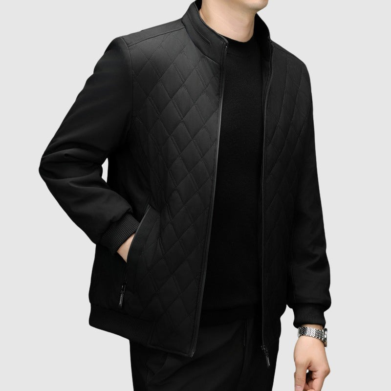 Roberto Russo Monogram Winter Jacket: Luxury Poly-Blend, Insulated, High Collar, Zipper