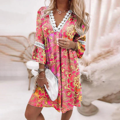 Women's Bohemian V-Neck Lace Dress - Vonnera