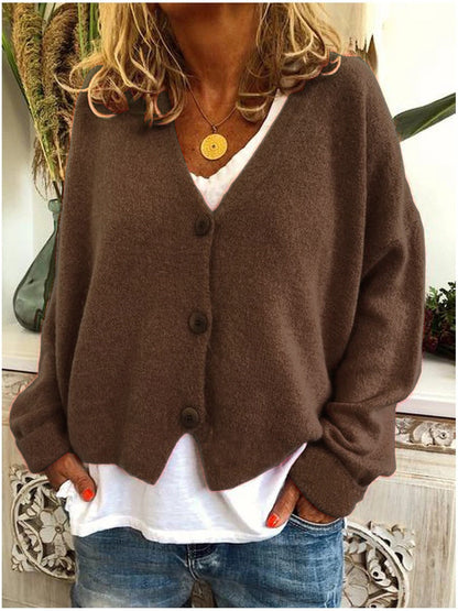 Women's V-Neck Cardigan Button Front Closure