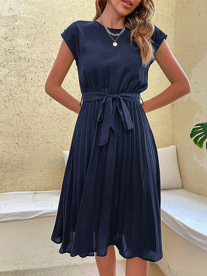 Women's Pleated Mini Dress Short Sleeve