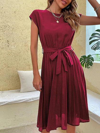 Women's Pleated Mini Dress Short Sleeve