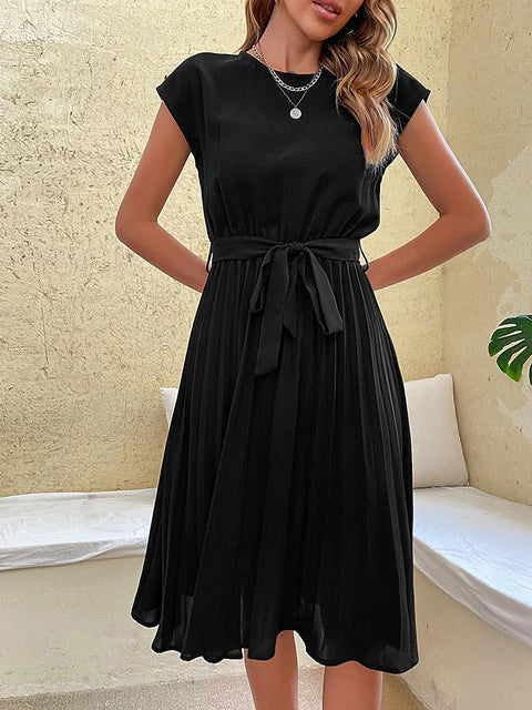 Women's Pleated Mini Dress Short Sleeve