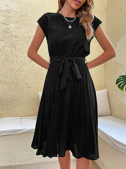 Women's Pleated Mini Dress Short Sleeve