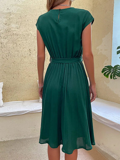 Women's Pleated Mini Dress Short Sleeve