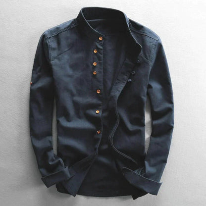 Men's Button-Down Shirt Band Collar Cotton White - Vonnera
