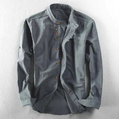 Men's Button-Down Shirt Band Collar Cotton White