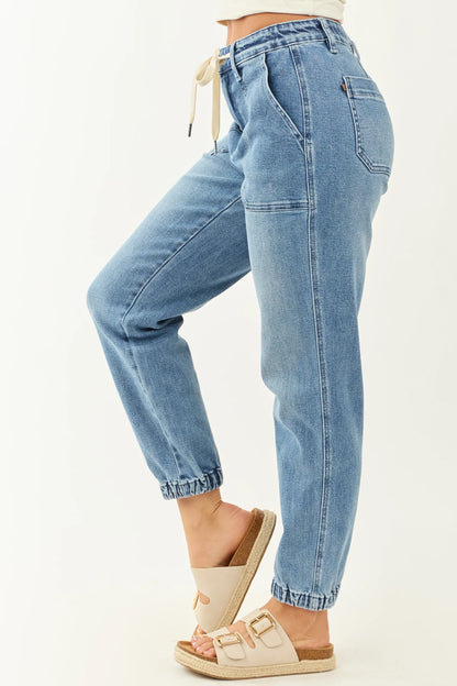 Men's Drawstring Denim Joggers Blue