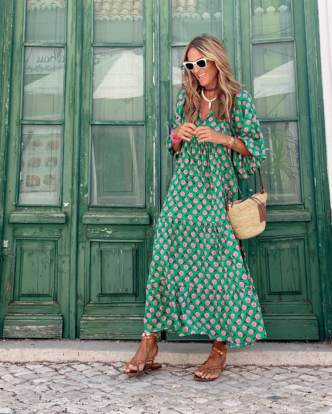 Women's V-Neck Printed Dress Flowy Design