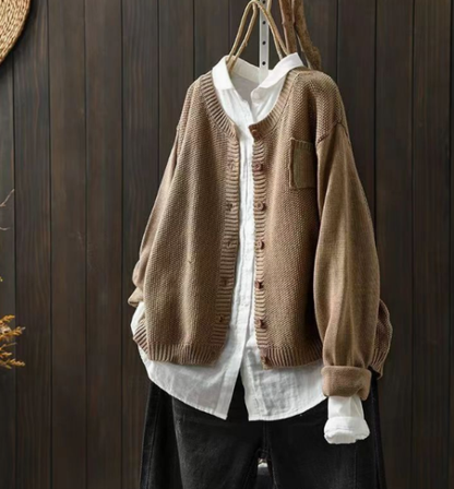 Women's Long Sleeve Cardigan Ribbed Trim