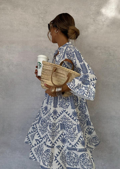 Celeste | Women's Boho Print V-Neck 3/4 Sleeve Swing Dress
