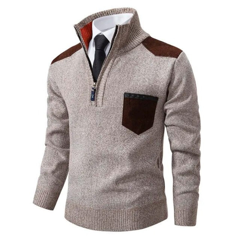 Men's Lightweight Half-Zip Sweater Contrast Panels Grey - Vonnera