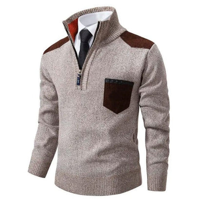 Men's Lightweight Half-Zip Sweater Contrast Panels Grey - Vonnera